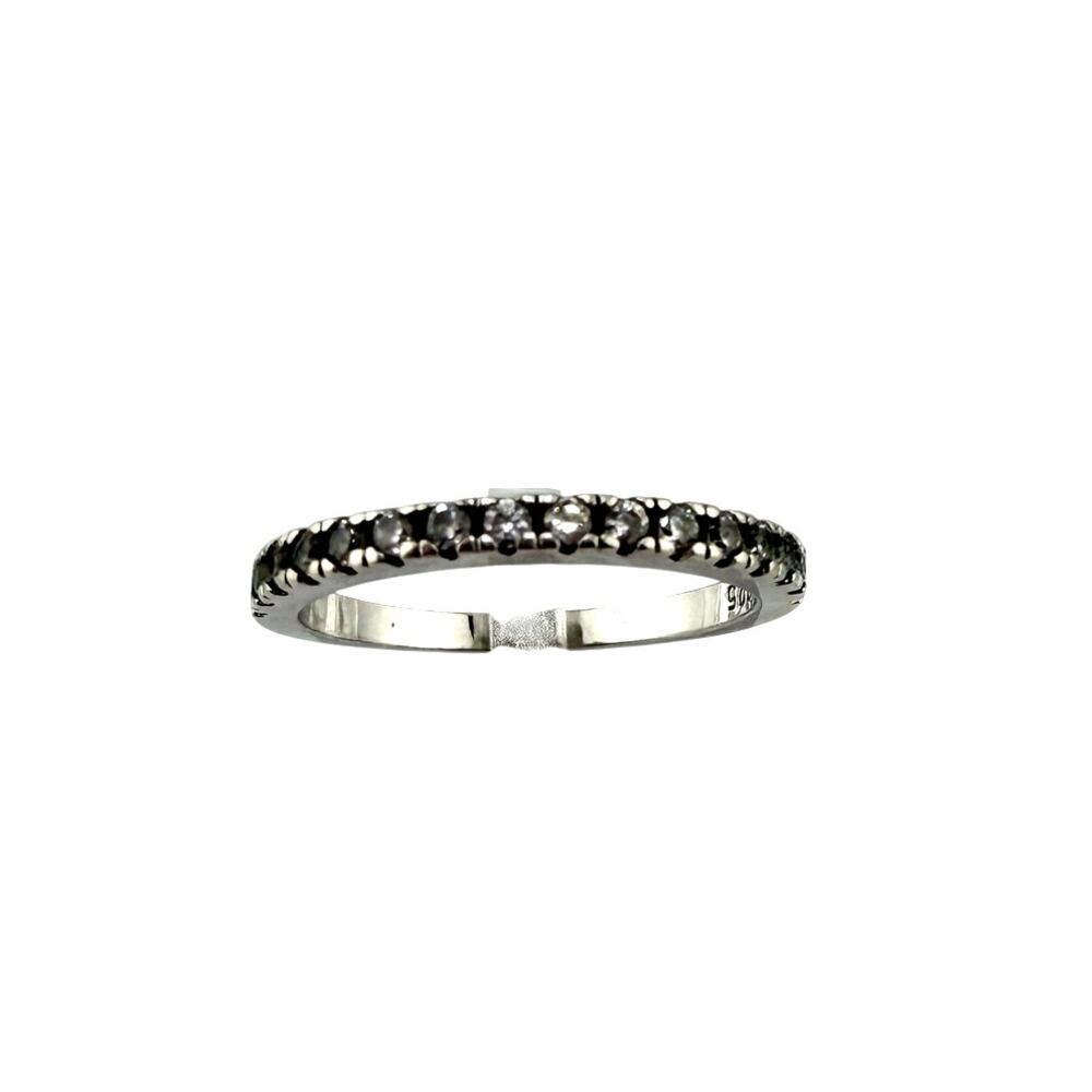 925 Sterling Silver Cubic Zirconia Pave Dainty Minimalist Band Size 4.75 Ring